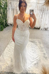 Charming Sweetheart Sleeveless Spaghetti Straps Mermaid Bridal Dress
