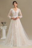 Chic A-line Tulle Lace Wedding Dress | Long Sleeves Ivory Bridal Gowns