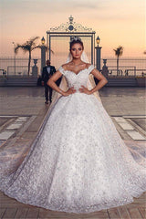 Chic Appliques Off-the-shoulder Wedding Dresses | Sweep Train Sleeveless Bridal Dresses