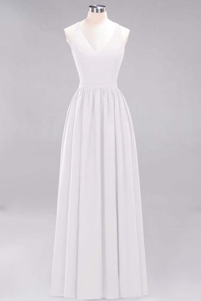 Chic Chiffon Lace Elegant Bridesmaid Dresses | Sleeveless V-Neck Long Maid of the Honor Dresses