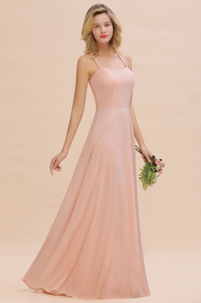 Chic Chiffon Straps Sleeveless Long Elegant Ruffles Bridesmaid Dress