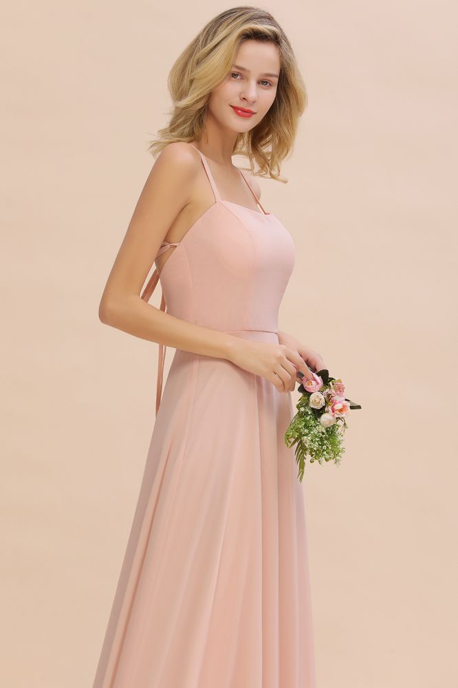 Chic Chiffon Straps Sleeveless Long Elegant Ruffles Bridesmaid Dress