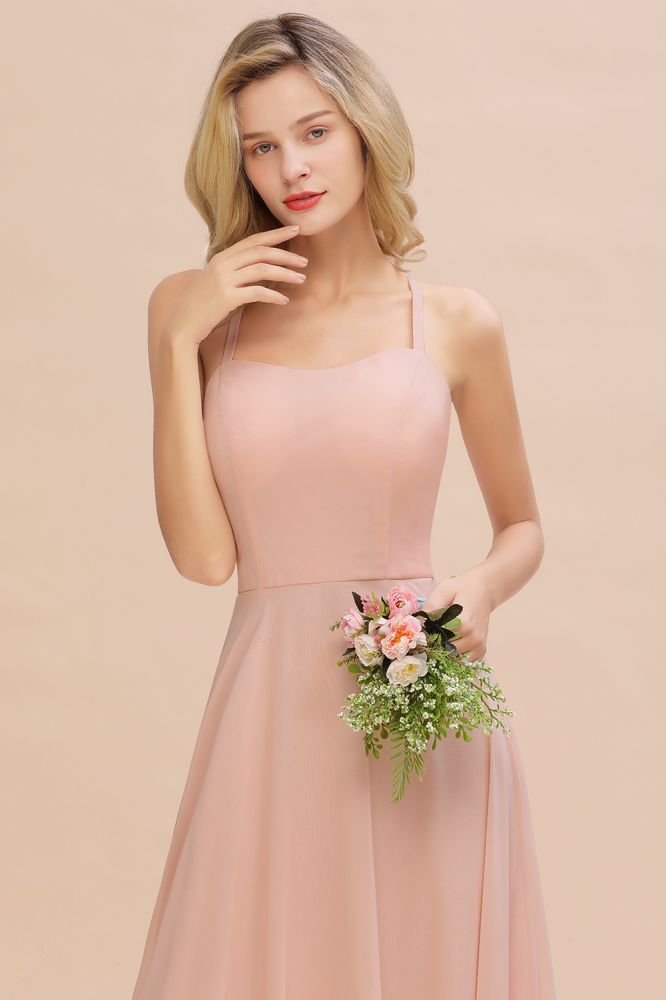 Chic Chiffon Straps Sleeveless Long Elegant Ruffles Bridesmaid Dress