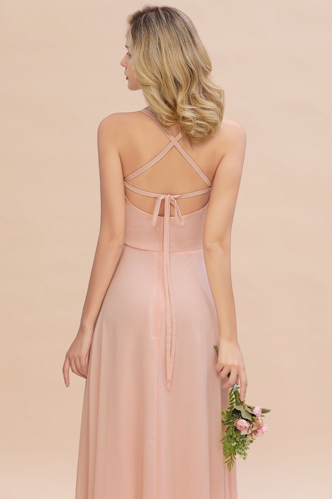 Chic Chiffon Straps Sleeveless Long Elegant Ruffles Bridesmaid Dress