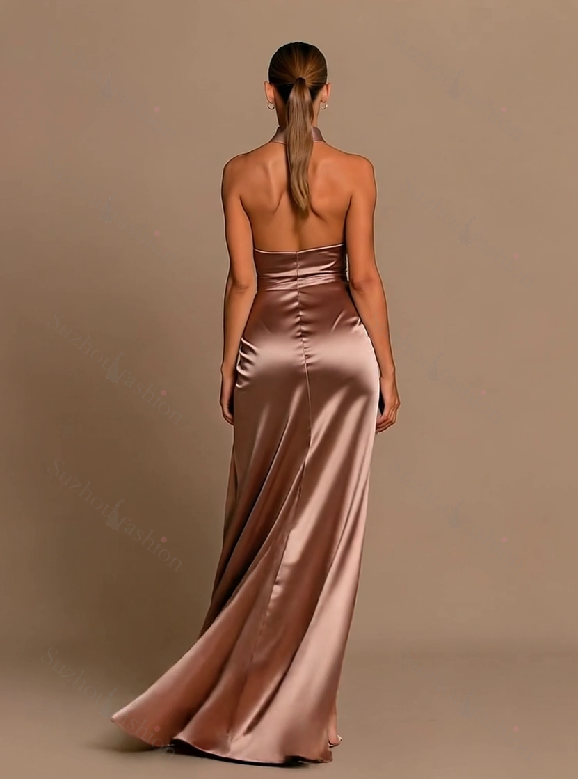 Chic High Neck Sleeveless Evening Prom Dresses Mermaid Slit Long Online