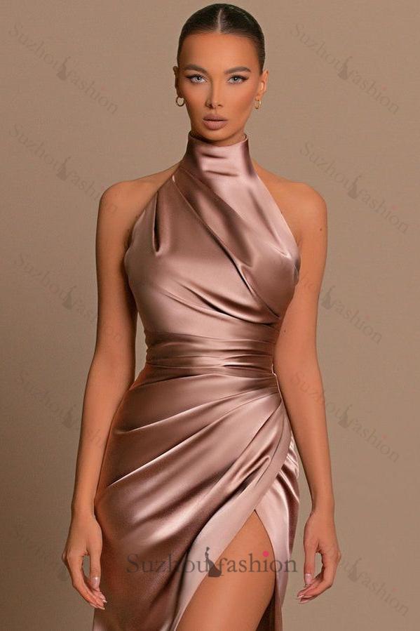 Chic High Neck Sleeveless Evening Prom Dresses Mermaid Slit Long Online