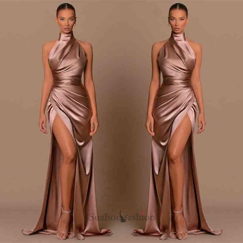 Chic High Neck Sleeveless Evening Prom Dresses Mermaid Slit Long Online