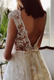 Chic Ivory A-Line Floor Length V-Neck Garden Lace Bridal Gowns