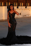 Chic Long Black Mermaid Prom Dresses|Sleeveless Fur Evening Gowns