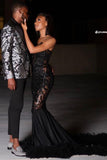 Chic Long Black Mermaid Prom Dresses|Sleeveless Fur Evening Gowns
