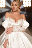 Chic Long Long Off-the-Shoulder Princess Lace Bridal Dress With Long Sleevess