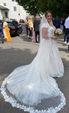 Chic Long Long V-Neck Long Sleevess Bridal Dress With Lace