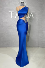 Chic Long Satin Column Mermaid Evening Prom Dresses With Beading