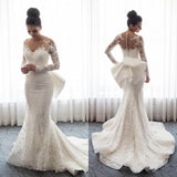 Chic Long Sleeve Mermaid Lace Wedding Dress With Detachable Train
