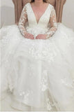 Chic Long Sleeves V-Neck Garden Lace A-Line Bridal Gowns