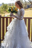 Chic Long Sleeves V-Neck Garden Lace A-Line Bridal Gowns