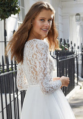 Chic Long Sleeves White Short Weddng Party Dress Tulle Ankle Length Simple Beach Bridal Dress
