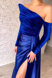 Chic Long Strapless A-Line Split Front Evening Prom Dresses With Long Sleeves