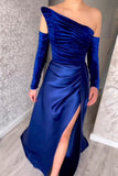 Chic Long Strapless A-Line Split Front Evening Prom Dresses With Long Sleeves