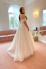 Chic Off the Shoulder Strapless A-Line Lace Tulle Bridal Gowns