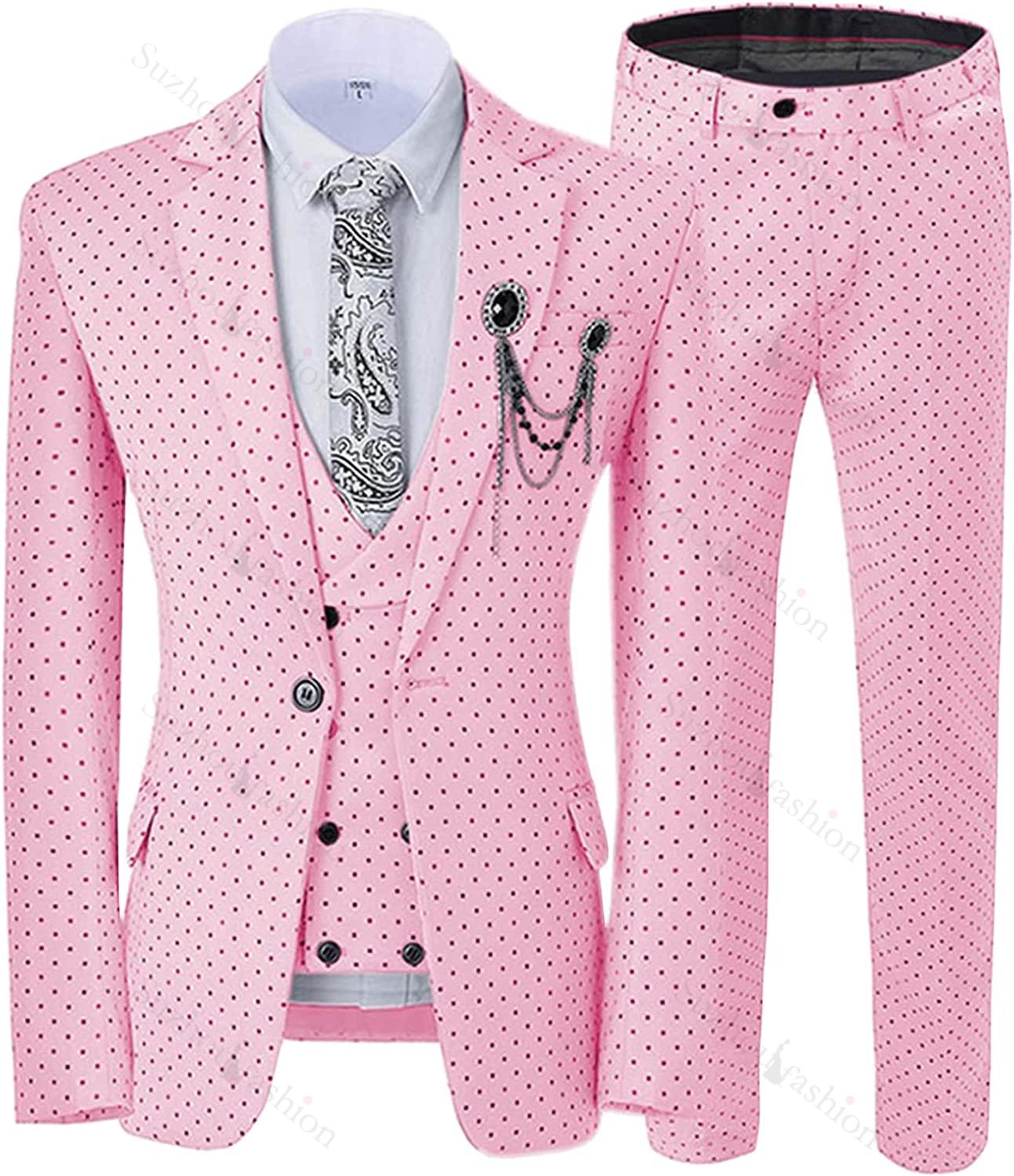 Chic Pink Notched Lapel 3 Piece Prom Suit