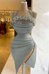 Chic Pool Sleeveless Short Pleated Homecoming Dress Appliques With Split