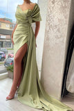 Chic Portrait A Line Satin Prom Dresses with Ruffles