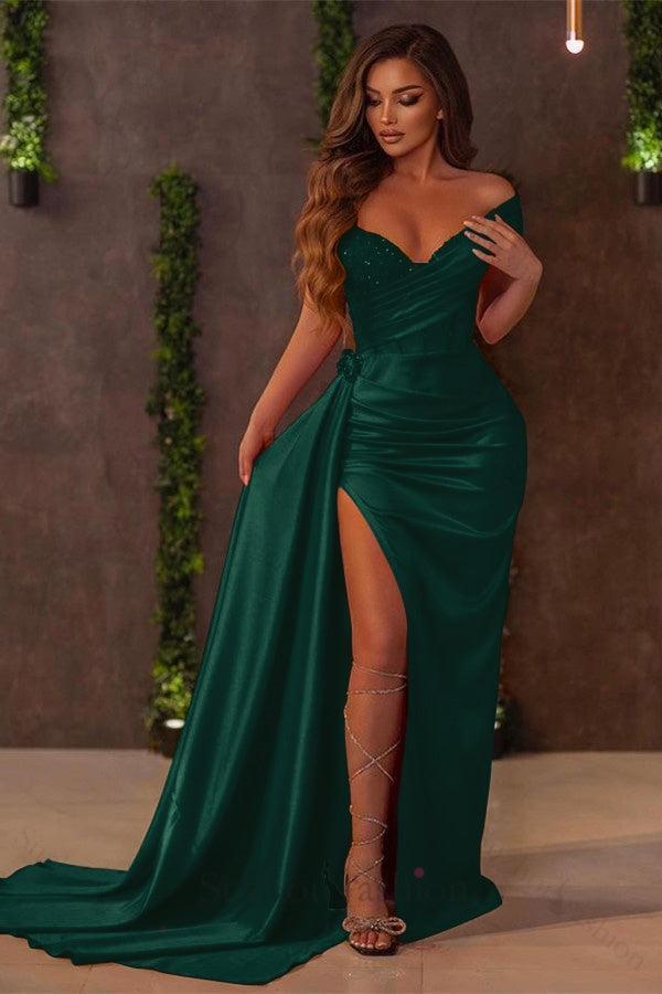 Chic Red Mermaid Prom Dress Off the Shoulder Evening Formal Dress With Slit