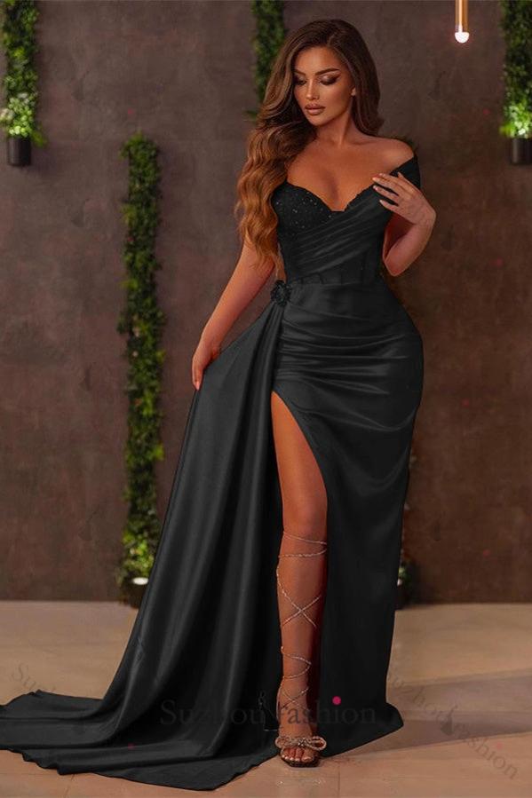 Chic Red Mermaid Prom Dress Off the Shoulder Evening Formal Dress With Slit