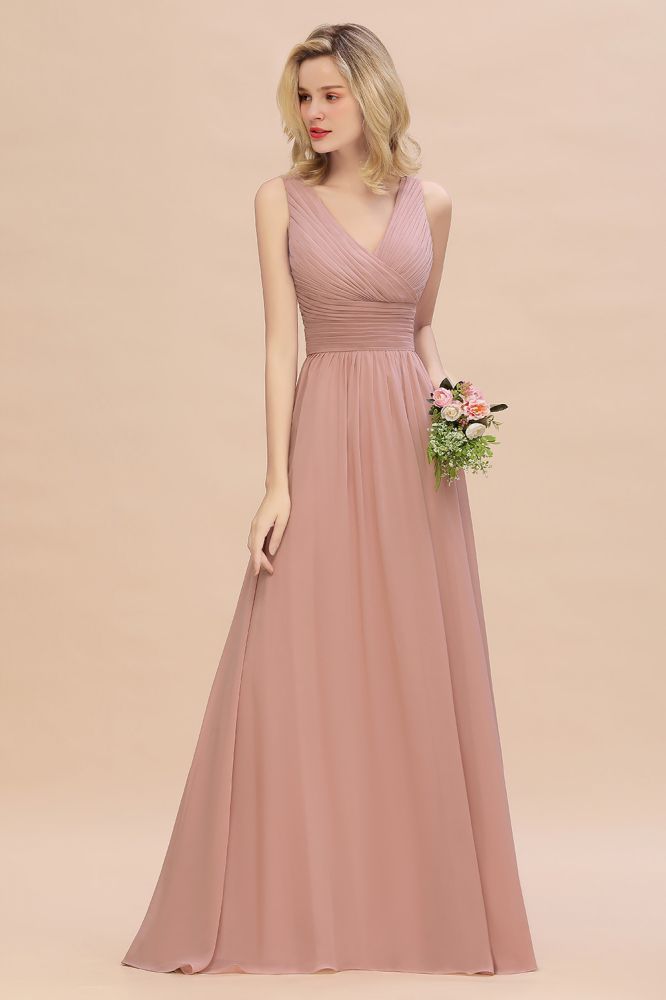 Chic Ruffles V-Neck Elegant Dusty Pink Bridesmaid Dresses On Sale Chic Ruffles V-Neck Elegant Dusty Pink Bridesmaid Dresses On Sale