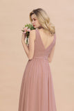 Chic Ruffles V-Neck Elegant Dusty Pink Bridesmaid Dresses On Sale