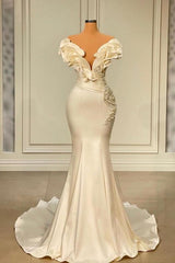 Chic Sleeveless Mermaid Prom Dress Ruffle Sleeves Satin Slim Party Wear Dress