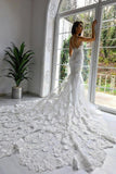 Chic Sleeveless Spaghetti Straps Mermaid Bridal Gowns with Chapel Train