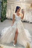 Chic Sleeveless Straps Lace Bridal Dress with Split