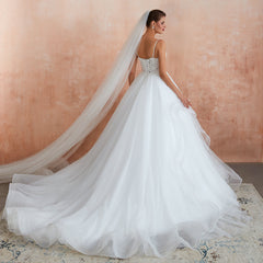 Chic Spaghetti Straps Lace Wedding Dress with See Through Bodice