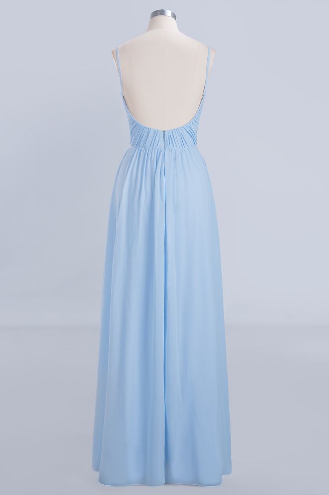 Chic Spaghetti Straps Ruggle Chiffon Bridesmaid Dress Sky Blue Elegant Wedding Party Dress