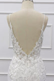 Chic Spaghetti Straps Sleeveless Mermaid Wedding Dress | White Lace Bridal Gowns With Appliques