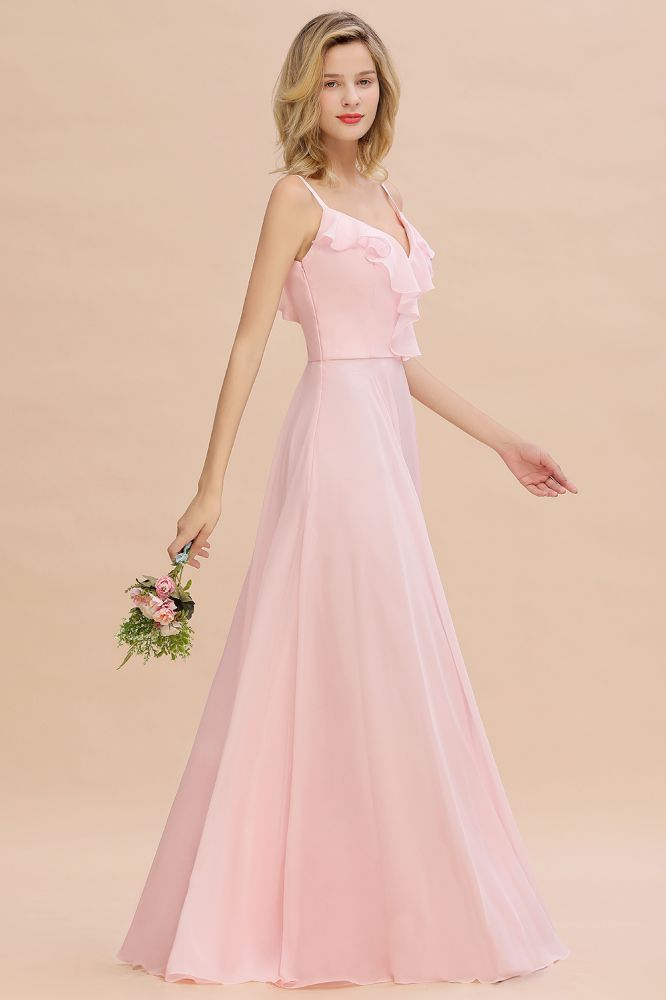 Chic Straps Sweetheart Pink Bridesmaid Dress Backless Chiffon Evening Party Dress