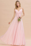 Chic Straps Sweetheart Pink Bridesmaid Dress Backless Chiffon Evening Party Dress