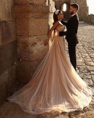 Chic Sweetheart Long Glitter Lace Beach Bridal Dress With Split