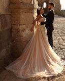 Chic Sweetheart Long Glitter Lace Bridal Dress With Split