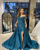 Chic Sweetheart Off-The-Shoulder Sheath Ribbon Prom Dresses with Appliques