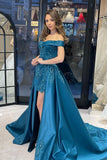 Chic Sweetheart Off-The-Shoulder Sheath Ribbon Prom Dresses with Appliques