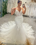 Chic V-Neck Spaghetti Straps Sleeveless Mermaid Bridal Dress