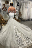Chic V-Neck Spaghetti Straps Sleeveless Mermaid Bridal Dress