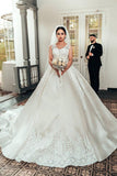 Vestido de novia de princesa de encaje floral 3D blanco elegante Tren de la catedral
