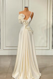 Chic White Satin Evening Prom Dresses with Ruffles