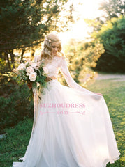 Chiffon Long-Sleeves Lace Two-Piece A-line Elegant Wedding Dresses
