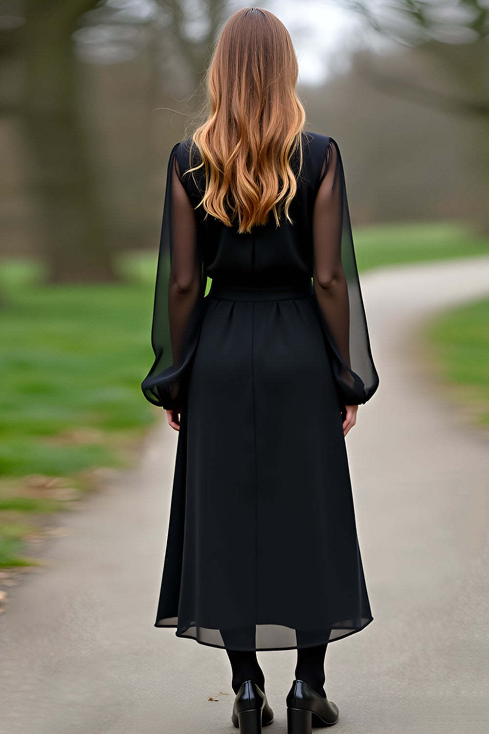 Suzhoufashion Chiffon Sleeves A Line Black Wedding Guest Dress Formal Dress Suzhoufashion Chiffon Sleeves A Line Black Wedding Guest Dress Formal Dress
