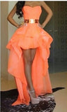 Chiffon Sweetheart Hi-lo Orange Homecoming Dresses with Gold Belt Cute Plus Size Prom Gowns